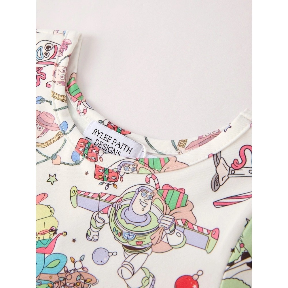 Girls Size 7 Christmas Toy Story Dress Boutique Buzz Woody Holiday Ornaments - Picture 2 of 3